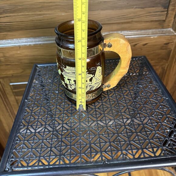 Vintage Siesta‎ Ware Brown Amber Glass Mug Japan’s Okinawa Theme Wooden Handles - Picture 6 of 7